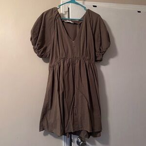 Elegant Brown Puff Sleeve Dress